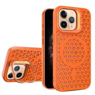 For iPhone 11 Pro Max Hollow Cooling Lens Holder MagSafe Magnetic TPU Phone Case(Orange)