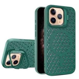 For iPhone 11 Pro Max Hollow Cooling Lens Holder MagSafe Magnetic TPU Phone Case(Green)