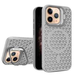 For iPhone 11 Pro Max Hollow Cooling Lens Holder MagSafe Magnetic TPU Phone Case(Grey)