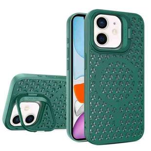 For iPhone 11 Hollow Cooling Lens Holder MagSafe Magnetic TPU Phone Case(Green)