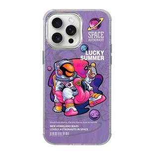 For iPhone 15 Pro Max Illustration Pattern Radiation Design Full Coverage Shockproof Phone Case(Purple Astronaut)