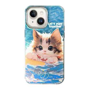 For iPhone 15 Illustration Pattern Radiation Design Full Coverage Shockproof Phone Case(Cat)