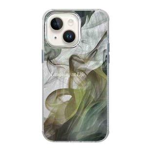 For iPhone 15 Illustration Pattern Radiation Design Full Coverage Shockproof Phone Case(Green Wash Painting)