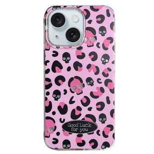 For iPhone 15 Glitter Powder Leopard Print PC + TPU Phone Case(Pink)