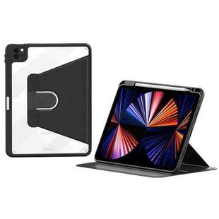 For iPad Pro 12.9 2022/2021/2020 ZGA Tri-Fold 360 Rotation Smart Leather Tablet Case(Black)