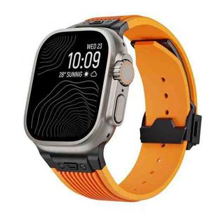 For Apple Watch Ultra 2 49mm Vertical Texture Black Buckle Elastic Silicone Watch Band(Orange)