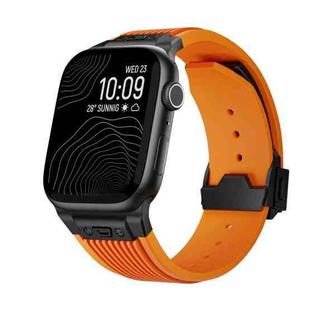 For Apple Watch Series 7 45mm Vertical Texture Black Buckle Elastic Silicone Watch Band(Orange)