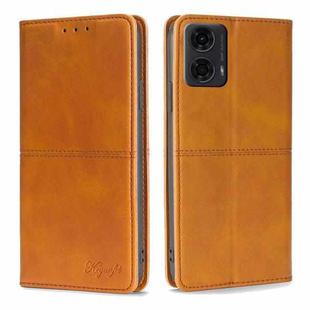 For Motorola Moto G24 4G Cow Texture Magnetic Leather Phone Case(Light Brown)