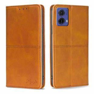 For Motorola Moto G85 5G Cow Texture Magnetic Leather Phone Case(Light Brown)