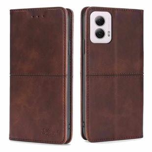 For Motorola Moto G Power 5G 2024 Cow Texture Magnetic Leather Phone Case(Dark Brown)