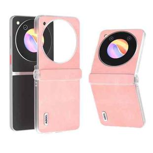 For Samsung Galaxy S24 Ultra 5G ABEEL Three Parts Frosted Transparent Frame Hinge Retro Texture PU Phone Case(Pink)