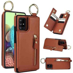 For Samsung Galaxy A51 5G Litchi Texture Zipper Double Buckle Card Bag Phone Case(Brown)