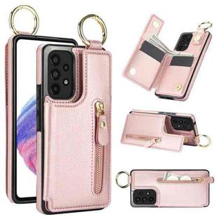 For Samsung Galaxy A53 5G Litchi Texture Zipper Double Buckle Card Bag Phone Case(Rose Gold)