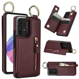 For Samsung Galaxy A53 5G Litchi Texture Zipper Double Buckle Card Bag Phone Case(Maroon Red)