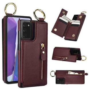 For Samsung Galaxy Note20 Litchi Texture Zipper Double Buckle Card Bag Phone Case(Maroon Red)