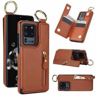 For Samsung Galaxy S20 Ultra Litchi Texture Zipper Double Buckle Card Bag Phone Case(Brown)
