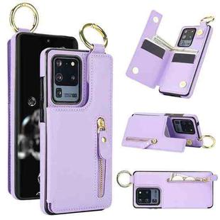For Samsung Galaxy S20 Ultra Litchi Texture Zipper Double Buckle Card Bag Phone Case(Purple)