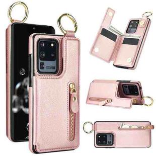 For Samsung Galaxy S20 Ultra Litchi Texture Zipper Double Buckle Card Bag Phone Case(Rose Gold)
