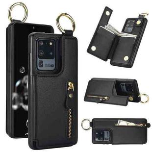 For Samsung Galaxy S20 Ultra Litchi Texture Zipper Double Buckle Card Bag Phone Case(Black)