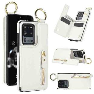 For Samsung Galaxy S20 Ultra Litchi Texture Zipper Double Buckle Card Bag Phone Case(White)