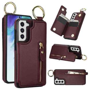 For Samsung Galaxy S21 FE 5G Litchi Texture Zipper Double Buckle Card Bag Phone Case(Maroon Red)