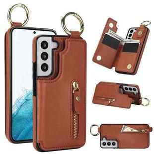For Samsung Galaxy S22 5G Litchi Texture Zipper Double Buckle Card Bag Phone Case(Brown)