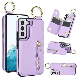 For Samsung Galaxy S22 5G Litchi Texture Zipper Double Buckle Card Bag Phone Case(Purple)