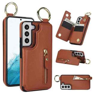 For Samsung Galaxy S22+ 5G Litchi Texture Zipper Double Buckle Card Bag Phone Case(Brown)