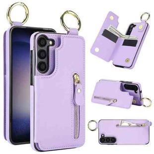 For Samsung Galaxy S23 5G Litchi Texture Zipper Double Buckle Card Bag Phone Case(Purple)