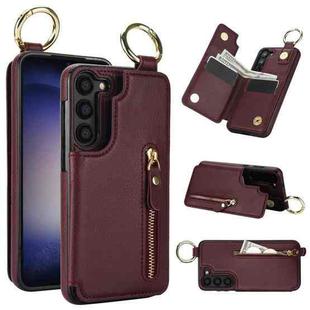 For Samsung Galaxy S23 5G Litchi Texture Zipper Double Buckle Card Bag Phone Case(Maroon Red)