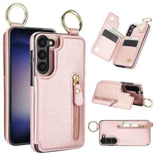 For Samsung Galaxy S23+ 5G Litchi Texture Zipper Double Buckle Card Bag Phone Case(Rose Gold)