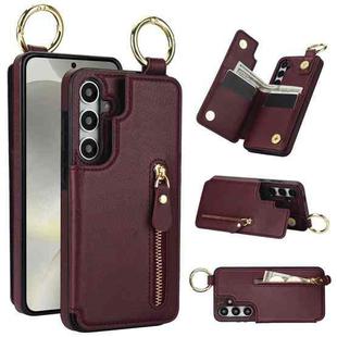For Samsung Galaxy S24+ 5G Litchi Texture Zipper Double Buckle Card Bag Phone Case(Maroon Red)