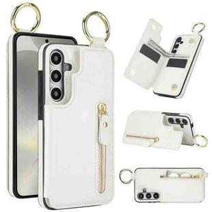 For Samsung Galaxy S24+ 5G Litchi Texture Zipper Double Buckle Card Bag Phone Case(White)
