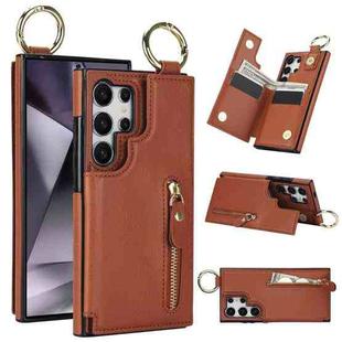 For Samsung Galaxy S24 Ultra 5G Litchi Texture Zipper Double Buckle Card Bag Phone Case(Brown)