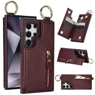 For Samsung Galaxy S24 Ultra 5G Litchi Texture Zipper Double Buckle Card Bag Phone Case(Maroon Red)