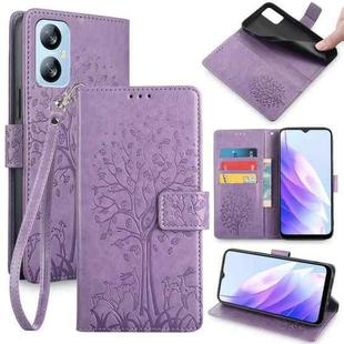 For Blackview A52 Tree & Deer Embossed Leather Phone Case(Purple)