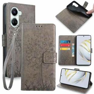 For Huawei Nova 10 SE Tree & Deer Embossed Leather Phone Case(Grey)