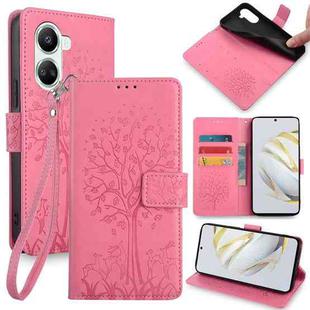 For Huawei Nova 10 SE Tree & Deer Embossed Leather Phone Case(Pink)