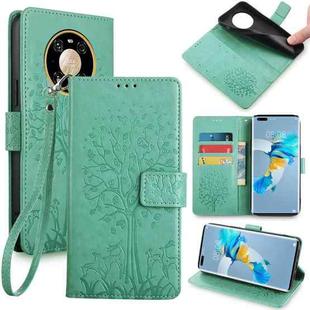 For Huawei Mate 40 Pro Tree & Deer Embossed Leather Phone Case(Green)