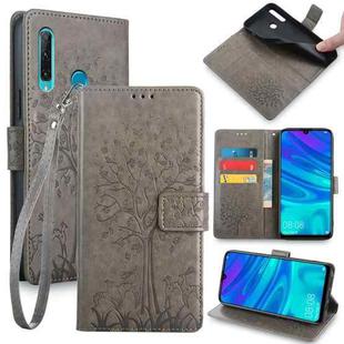 For Huawei P Smart+ 2019 / Enjoy 9S Tree & Deer Embossed Leather Phone Case(Grey)