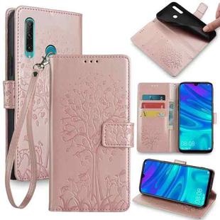 For Huawei P Smart+ 2019 / Enjoy 9S Tree & Deer Embossed Leather Phone Case(Rose Gold)