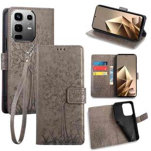 For Infinix Note 50 4G Tree & Deer Embossed Leather Phone Case(Grey)