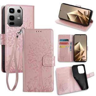 For Infinix Note 50 4G Tree & Deer Embossed Leather Phone Case(Rose Gold)