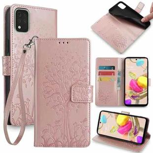 For LG K42 Tree & Deer Embossed Leather Phone Case(Rose Gold)