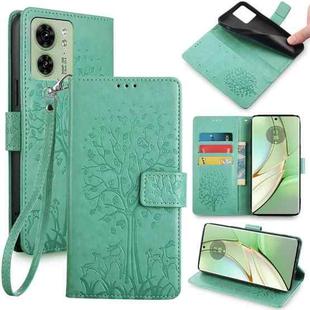 For Motorola Edge 40 5G Tree & Deer Embossed Leather Phone Case(Green)