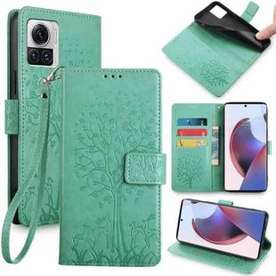 For Motorola Edge X30 Pro 5G Tree & Deer Embossed Leather Phone Case(Green)