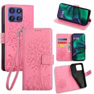 For Motorola Moto G Stylus 5G 2025 Tree & Deer Embossed Leather Phone Case(Pink)