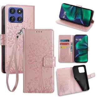 For Motorola Moto G Stylus 5G 2025 Tree & Deer Embossed Leather Phone Case(Rose Gold)