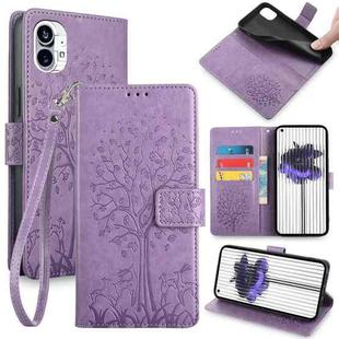 For Nothing Phone 1 Tree & Deer Embossed Leather Phone Case(Purple)