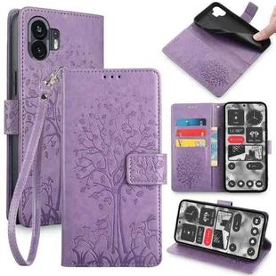 For Nothing Phone 2 Tree & Deer Embossed Leather Phone Case(Purple)